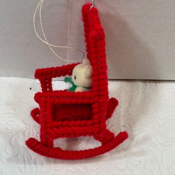 Set of 2 Holiday Crochet Bear Rocking Chair Baby Sleigh Ornaments Handcrafted - Picture 5 of 16